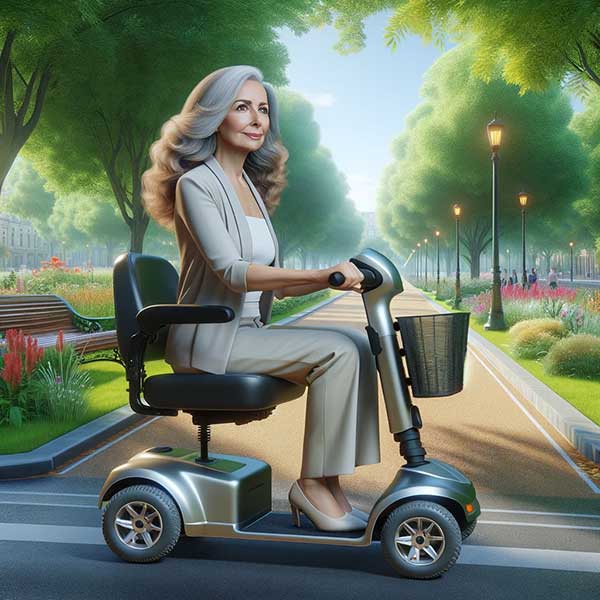 lady enjoying mobility on a folding electric scooter